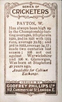 1923-25 Godfrey Phillips Cricketers #63 Wilfred Payton Back