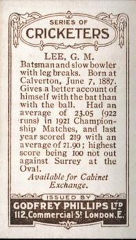 1923-25 Godfrey Phillips Cricketers #62 Garnet Lee Back