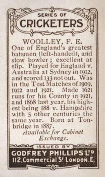 1923-25 Godfrey Phillips Cricketers #25 Frank Woolley Back