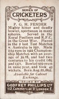 1923-25 Godfrey Phillips Cricketers #24 Percy Fender Back