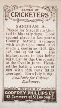 1923-25 Godfrey Phillips Cricketers #19 Andy Sandham Back