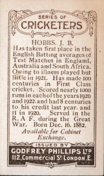 1923-25 Godfrey Phillips Cricketers #16 Jack Hobbs Back