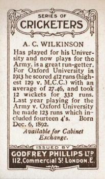 1923-25 Godfrey Phillips Cricketers #221 Alexander Wilkinson Back