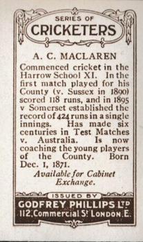 1923-25 Godfrey Phillips Cricketers #218 Archie MacLaren Back