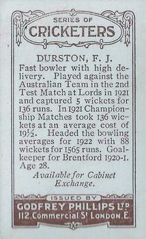 1923-25 Godfrey Phillips Cricketers #61 Fred Durston Back