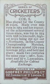 1923-25 Godfrey Phillips Cricketers #67 Samuel Coe Back