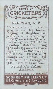 1923-25 Godfrey Phillips Cricketers #207 Alfred Freeman Back