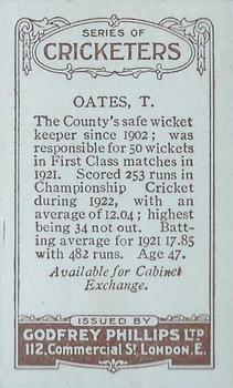 1923-25 Godfrey Phillips Cricketers #191 Thomas Oates Back