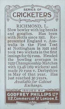 1923-25 Godfrey Phillips Cricketers #105 Tom Richmond Back