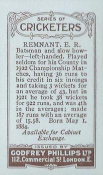 1923-25 Godfrey Phillips Cricketers #111 Ernest Remnant Back