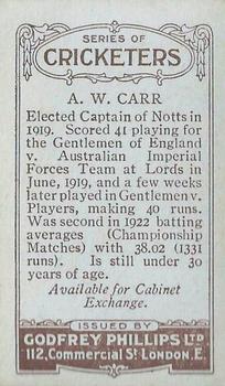 1923-25 Godfrey Phillips Cricketers #154 Arthur Carr Back