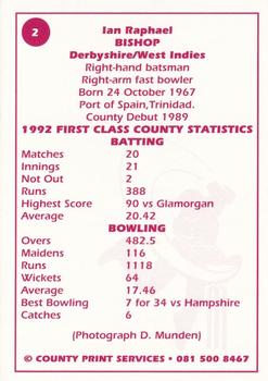 1993 County Print Services County Cricketers Autograph Series #2 Ian Bishop Back