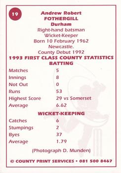 1993 County Print Services County Cricketers Autograph Series #19 Andrew Fothergill Back