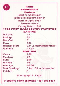 1993 County Print Services County Cricketers Autograph Series #21 Phillip Bainbridge Back