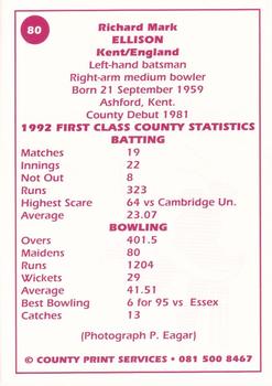 1993 County Print Services County Cricketers Autograph Series #80 Richard Ellison Back