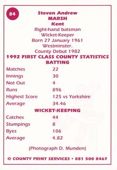 1993 County Print Services County Cricketers Autograph Series #84 Steven Marsh Back