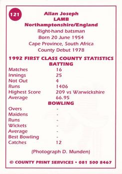 1993 County Print Services County Cricketers Autograph Series #121 Allan Lamb Back