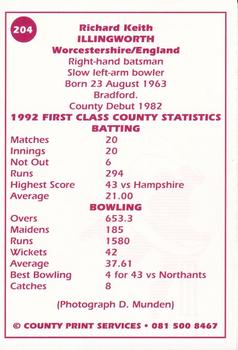 1993 County Print Services County Cricketers Autograph Series #204 Richard Illingworth Back