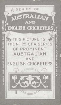 1911-12 British American Tobacco Australian and English Cricketers #25 Algy Gehrs Back