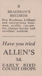 1932 Allen's Bradman's Records (Various backs) #8 Donald Bradman Back