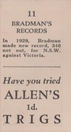 1932 Allen's Bradman's Records (Various backs) #11 Donald Bradman Back