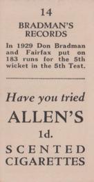 1932 Allen's Bradman's Records (Various backs) #14 Donald Bradman Back