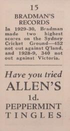 1932 Allen's Bradman's Records (Various backs) #15 Donald Bradman Back