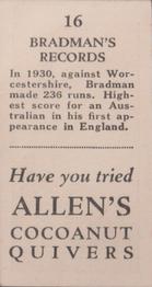 1932 Allen's Bradman's Records (Various backs) #16 Donald Bradman Back