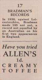 1932 Allen's Bradman's Records (Various backs) #17 Donald Bradman Back