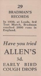 1932 Allen's Bradman's Records (Various backs) #29 Donald Bradman Back
