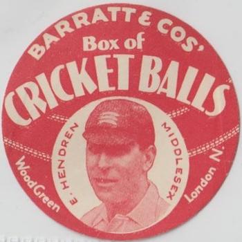 1932 Barratt & Co Box Of Cricket Balls Cricketers (Red) #NNO Patsy Hendren Front