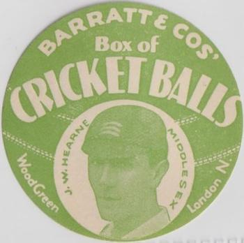 1932 Barratt & Co Box Of Cricket Balls Cricketers (Green) #NNO John Hearne Front