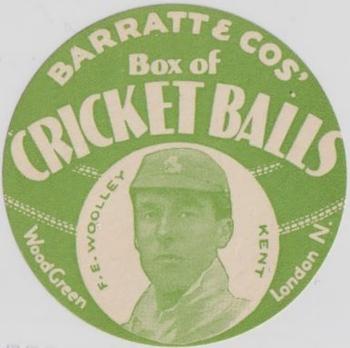 1932 Barratt & Co Box Of Cricket Balls Cricketers (Green) #NNO Frank Woolley Front