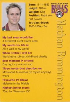2007-08 Queensland Bulls #NNO Nathan Rimmington Back