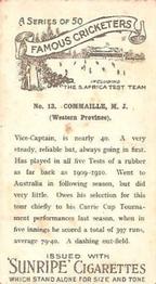 1925 R & J Hill Sunrise Famous Cricketers Including the S.Africa Test Team (Standard) #13 Mick Commaille Back