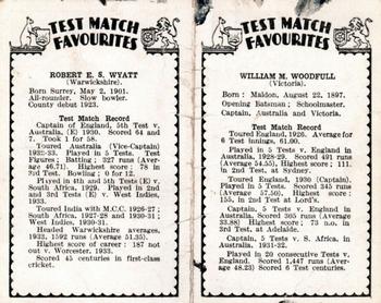 1934 Amalgamated Press Test Match Favourites (Pairs) #NNO Bill Woodfull / Robert E.S. Wyatt Back