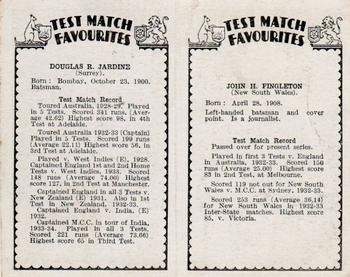 1934 Amalgamated Press Test Match Favourites (Pairs) #NNO Jack Fingleton / Douglas Jardine Back