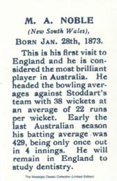 2001 Nostalgia 1899 Kinnear Australian Cricketers (Reprint) #NNO Monty Noble Back