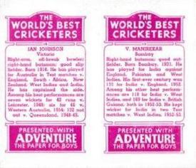 1956 D.C.Thomson The World's Best Cricketers (Adventure) Paired #13-16 Vijay Manjrekar / Ian Johnson Back