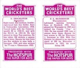 1956 D.C.Thomson The World's Best Cricketers (Hotspur) Paired #3-6 Peter Richardson / Derek Shackleton Back