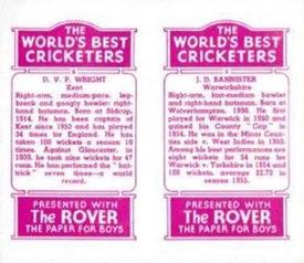1956 D.C.Thomson The World's Best Cricketers (Rover) Paired #3-6 Jack Bannister / Douglas Wright Back
