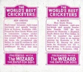 1956 D.C.Thomson The World's Best Cricketers (Wizard) Paired #13-16 Richie Benaud / Ken Grieves Back
