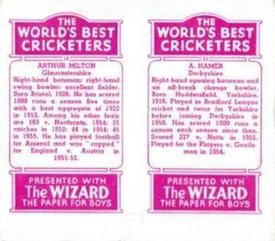 1956 D.C.Thomson The World's Best Cricketers (Wizard) Paired #15-18 Arnold Hamer / Arthur Milton Back