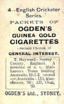 1901-02 Ogden's English Cricketer Series #4 Tom Hayward Back
