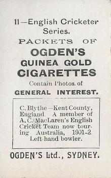 1901-02 Ogden's English Cricketer Series #11 Colin Blythe Back