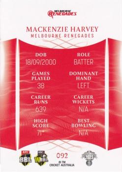2023-24 TLA Traders Cricket Australia Luxe #092 Mackenzie Harvey Back
