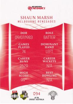 2023-24 TLA Traders Cricket Australia Luxe #094 Shaun Marsh Back