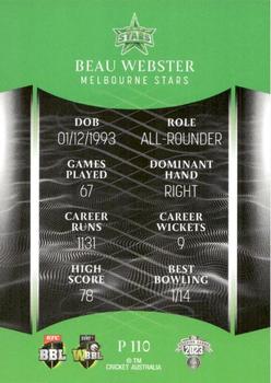 2023-24 TLA Traders Cricket Australia Luxe - Silver #P 110 Beau Webster Back