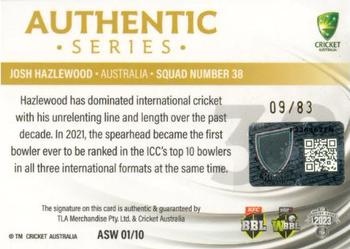 2023-24 TLA Traders Cricket Australia Luxe - Authentic Signature #ASW1 Josh Hazlewood Back