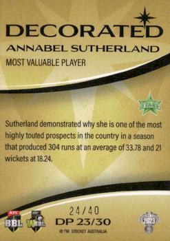 2023-24 TLA Traders Cricket Australia Luxe - Decorated Priority #DP 23 Annabel Sutherland Back